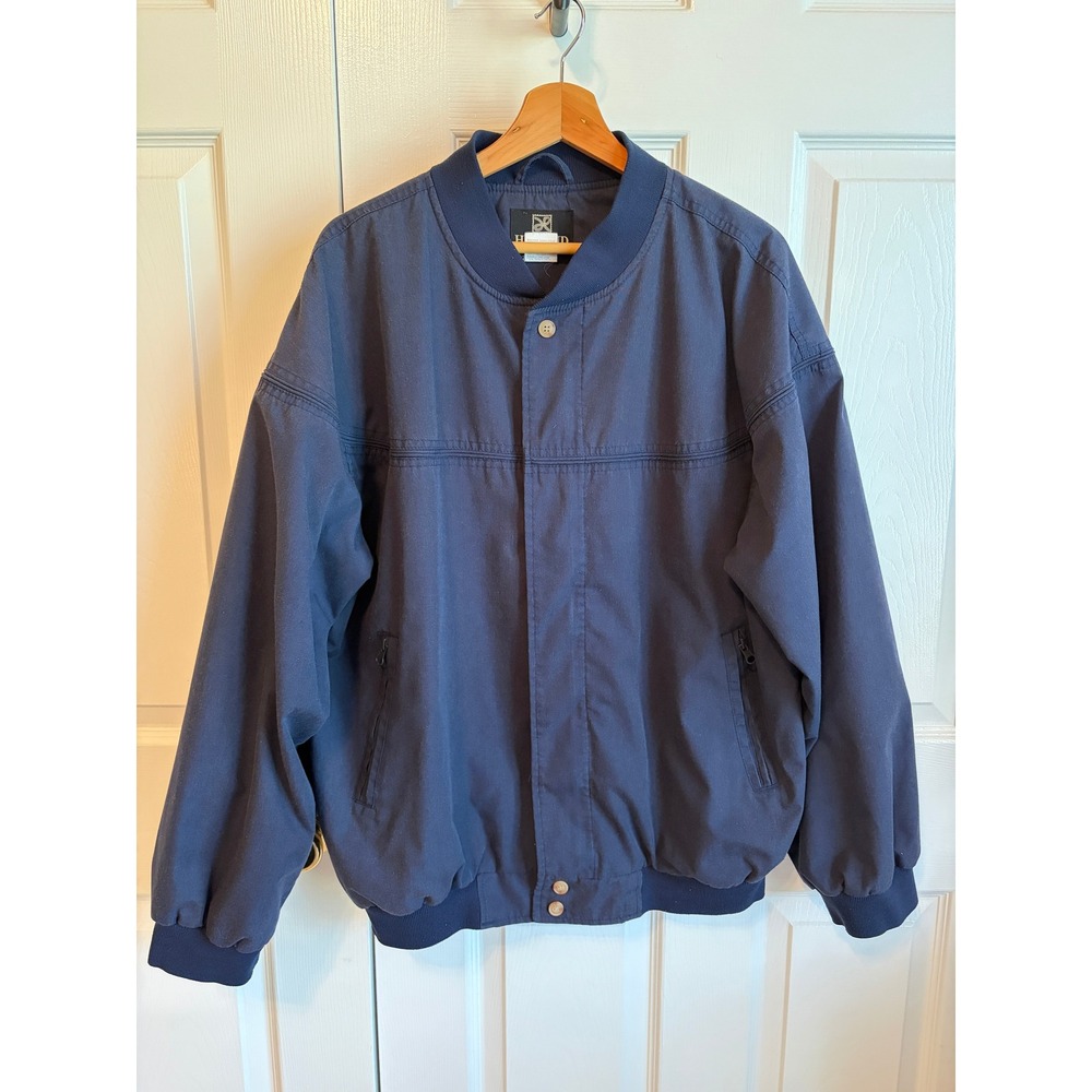 Vintage Haband Navy Blue Bomber Jacket Mens Large Full Zip Lightweight Outerwear